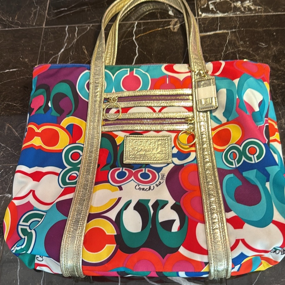 RARE Y2K Coach poppy tote bright and vibrant colors with gold accents - Picture 10 of 10